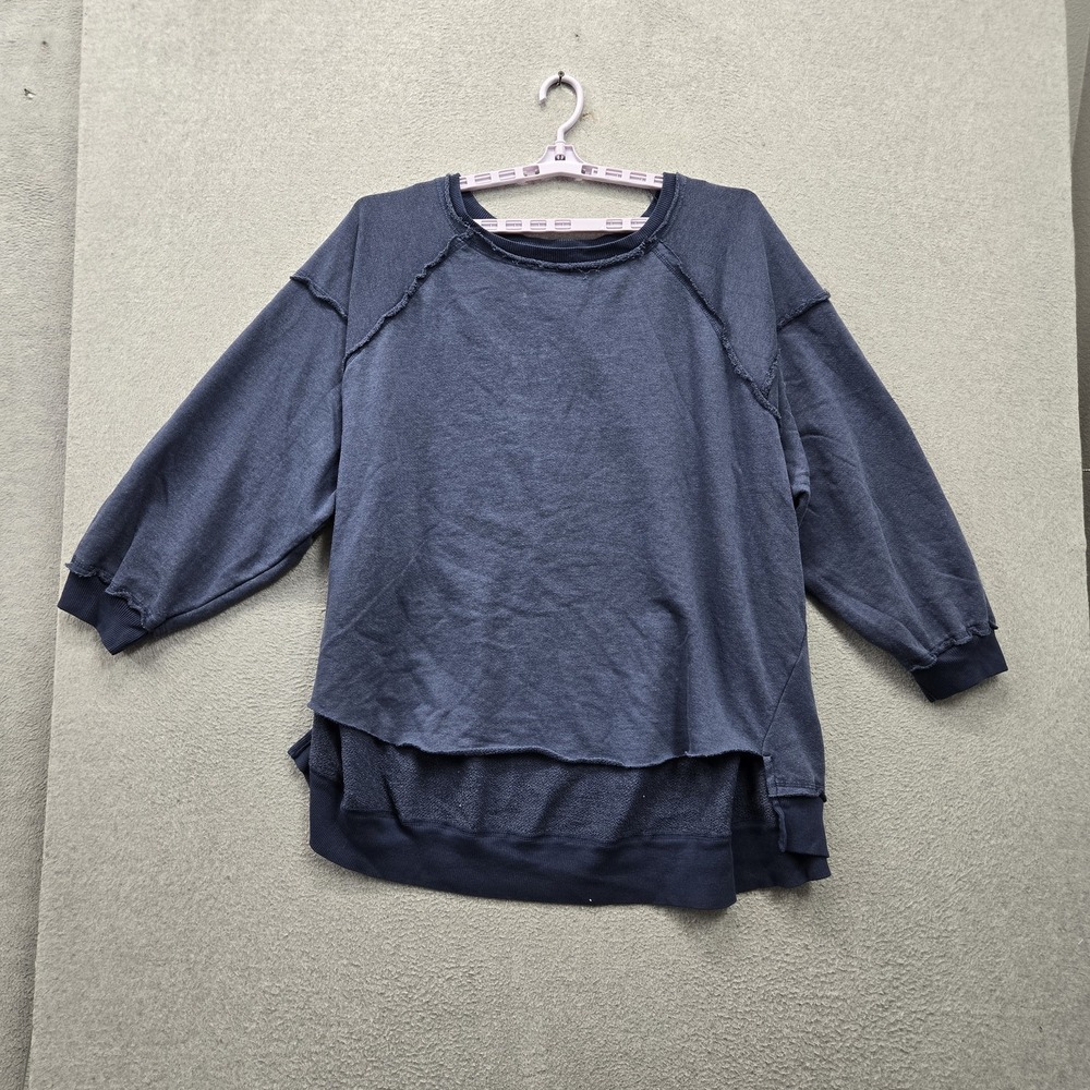 Fp Movement Women Sweatshirt L Blue Oversized Slouchy Raw Hem Balloon Sleeve